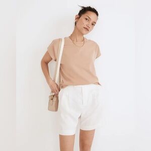 Madewell Boxy Cotton Short-Sleeve Relaxed Sweatshirt in Sandstone Tan Medium